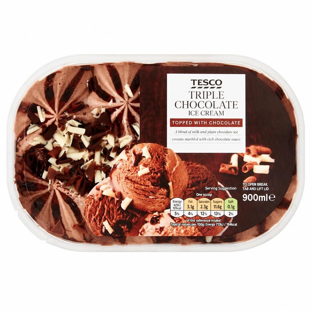Tesco Triple Chocolate Ice Cream 900Ml