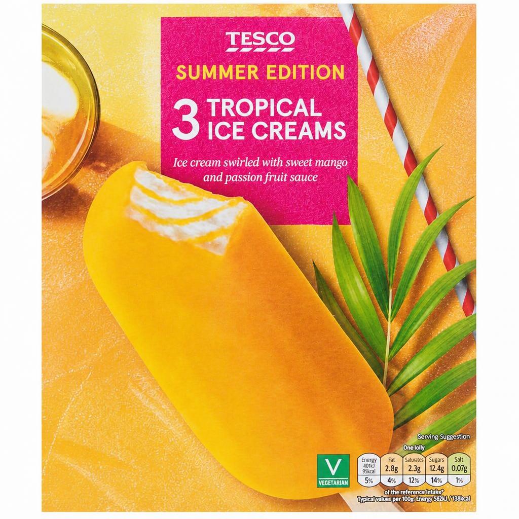 Tesco Tropical Ice Creams 3 X100ml
