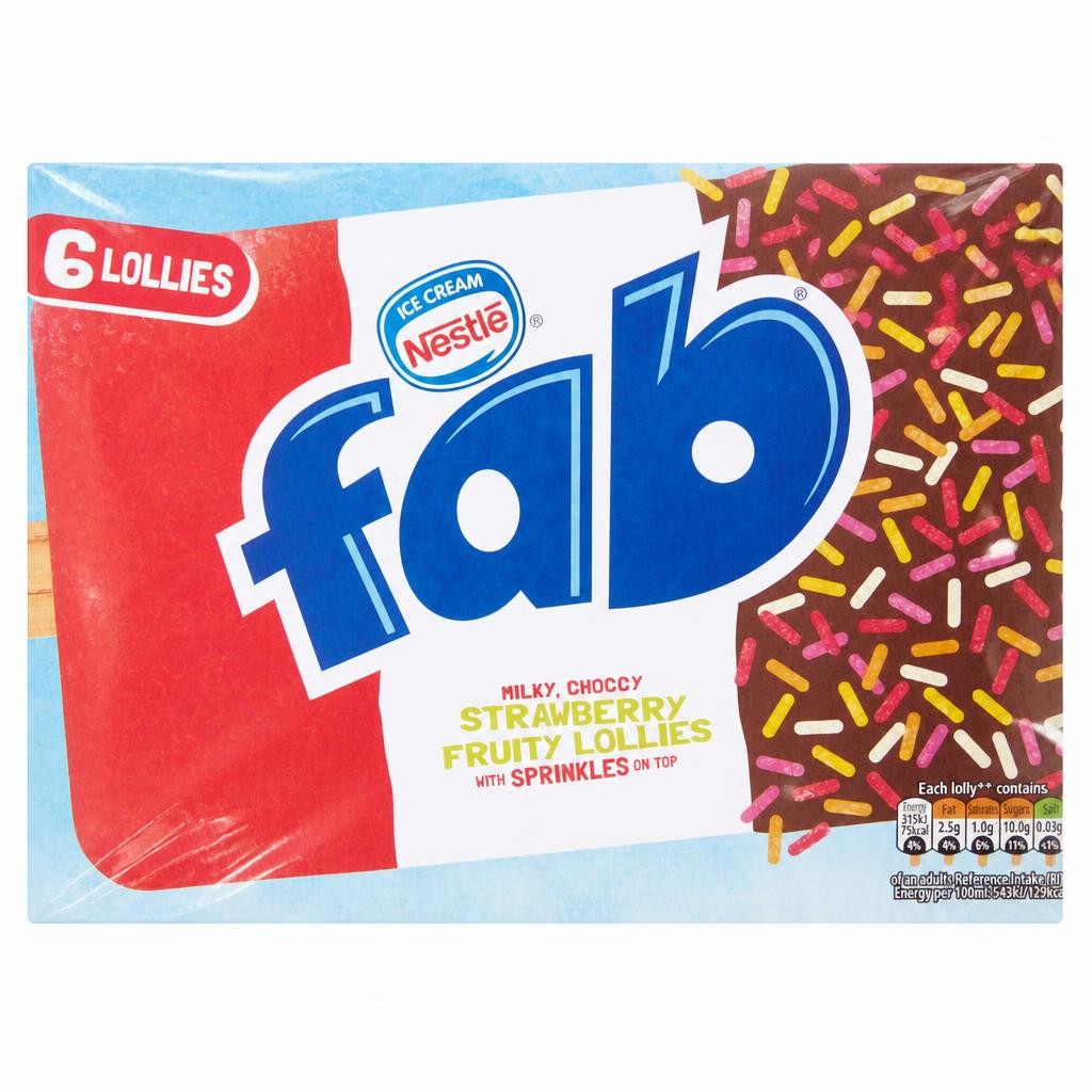 Nestle Fab Strawberry Ice Lollies 6 X 58Ml