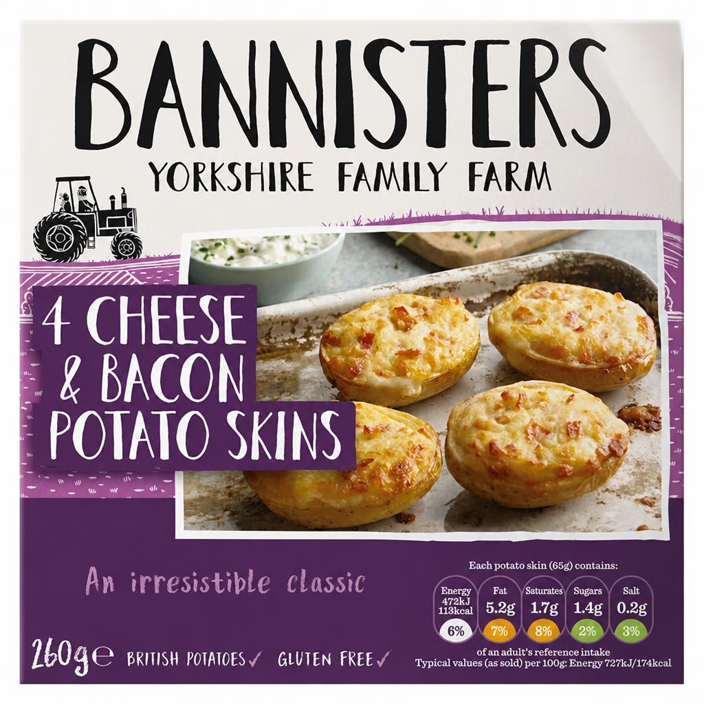 Bannisters Farm 4 Cheese & Bacon Potato Skins 260G