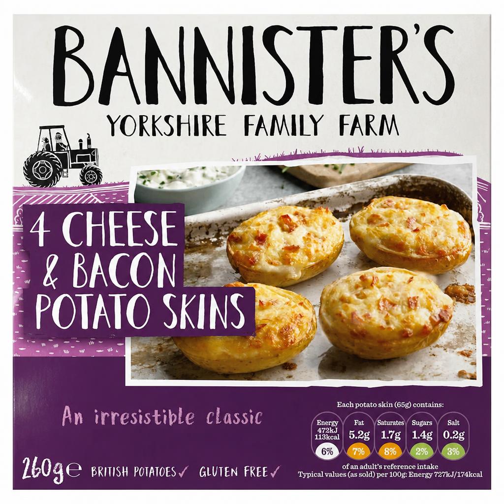 Bannisters Farm 4 Cheese & Bacon Potato Skins 260G