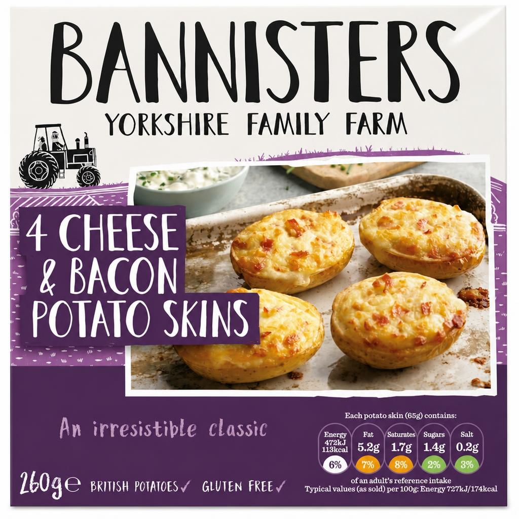 Bannisters Farm 4 Cheese & Bacon Potato Skins 260G