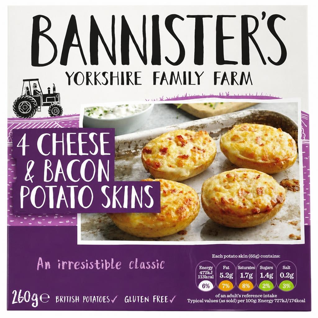 Bannisters Farm 4 Cheese & Bacon Potato Skins 260G