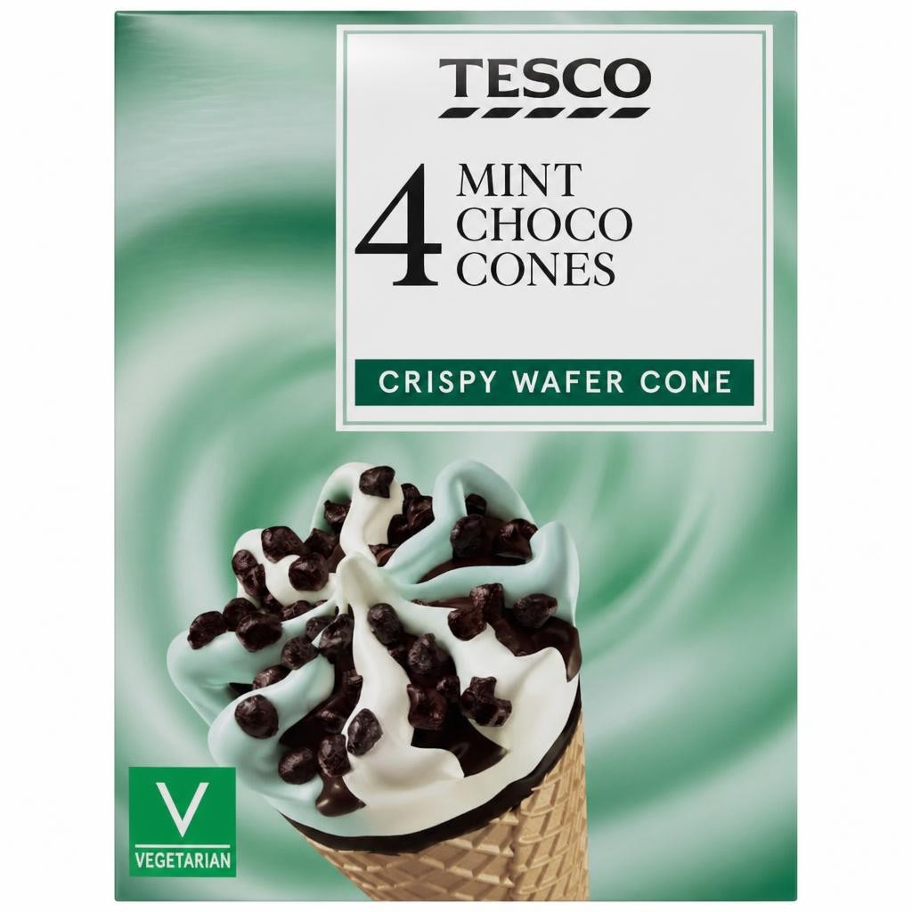 Tesco Mint & Chocolate Cones 4 X 110Ml