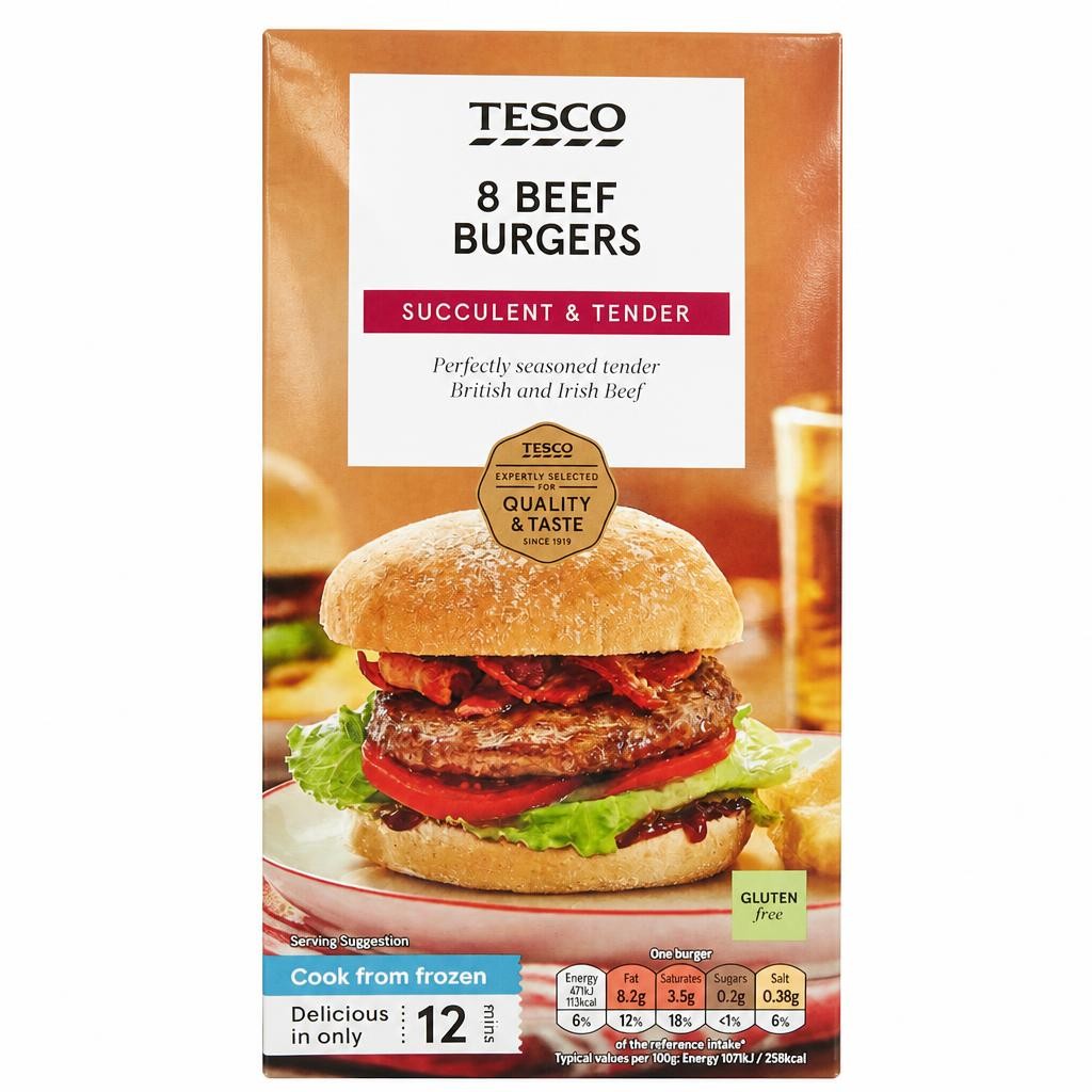 Tesco Beef Burgers 8 Pack 454G