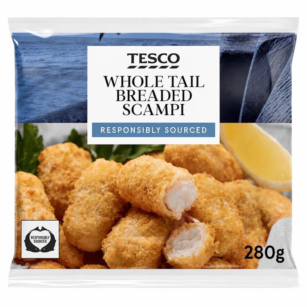 Tesco Wholetail Breaded Scampi 280G