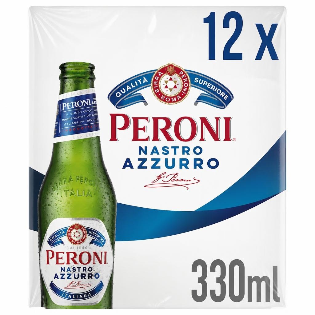 Peroni Nastro Azzurro Beer Lager Bottles 12x330ml