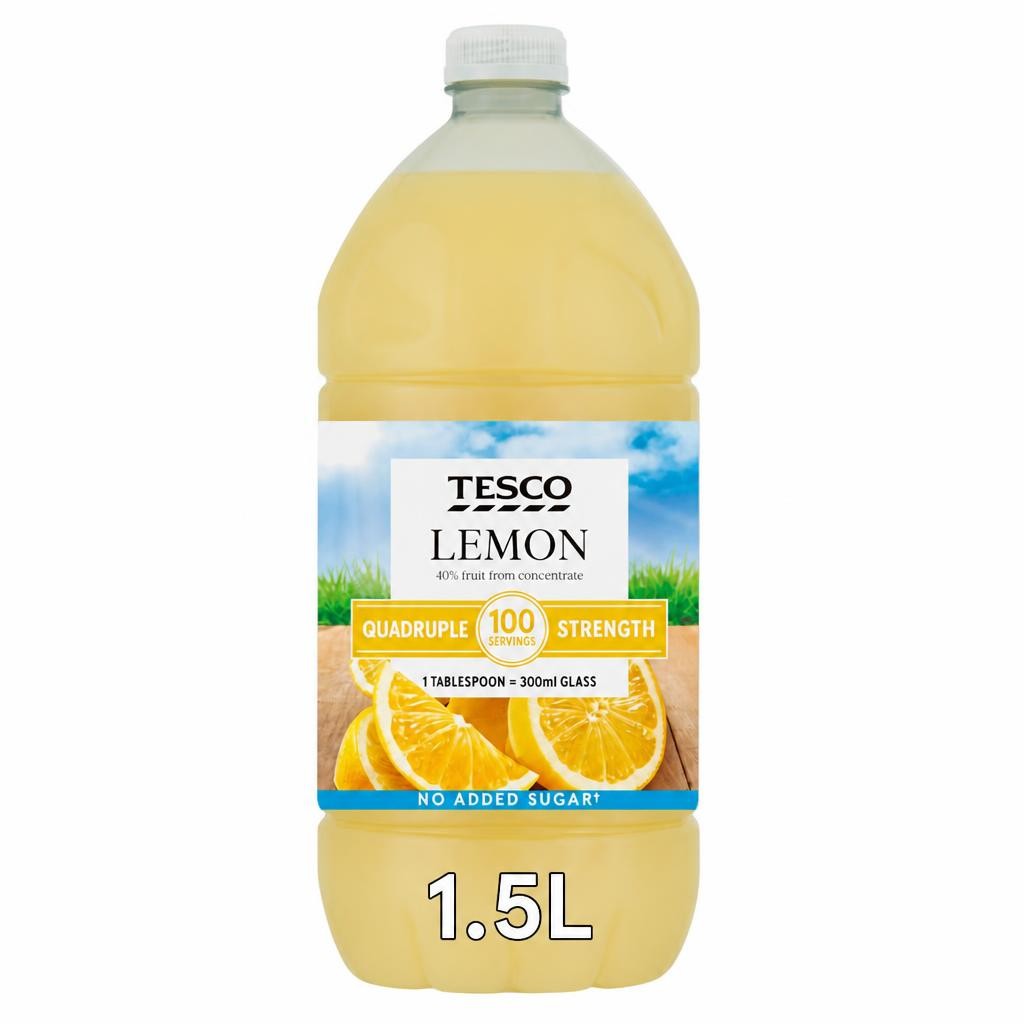 Tesco Quadruple Strength Lemon Squash No Added Sugar 1.5L