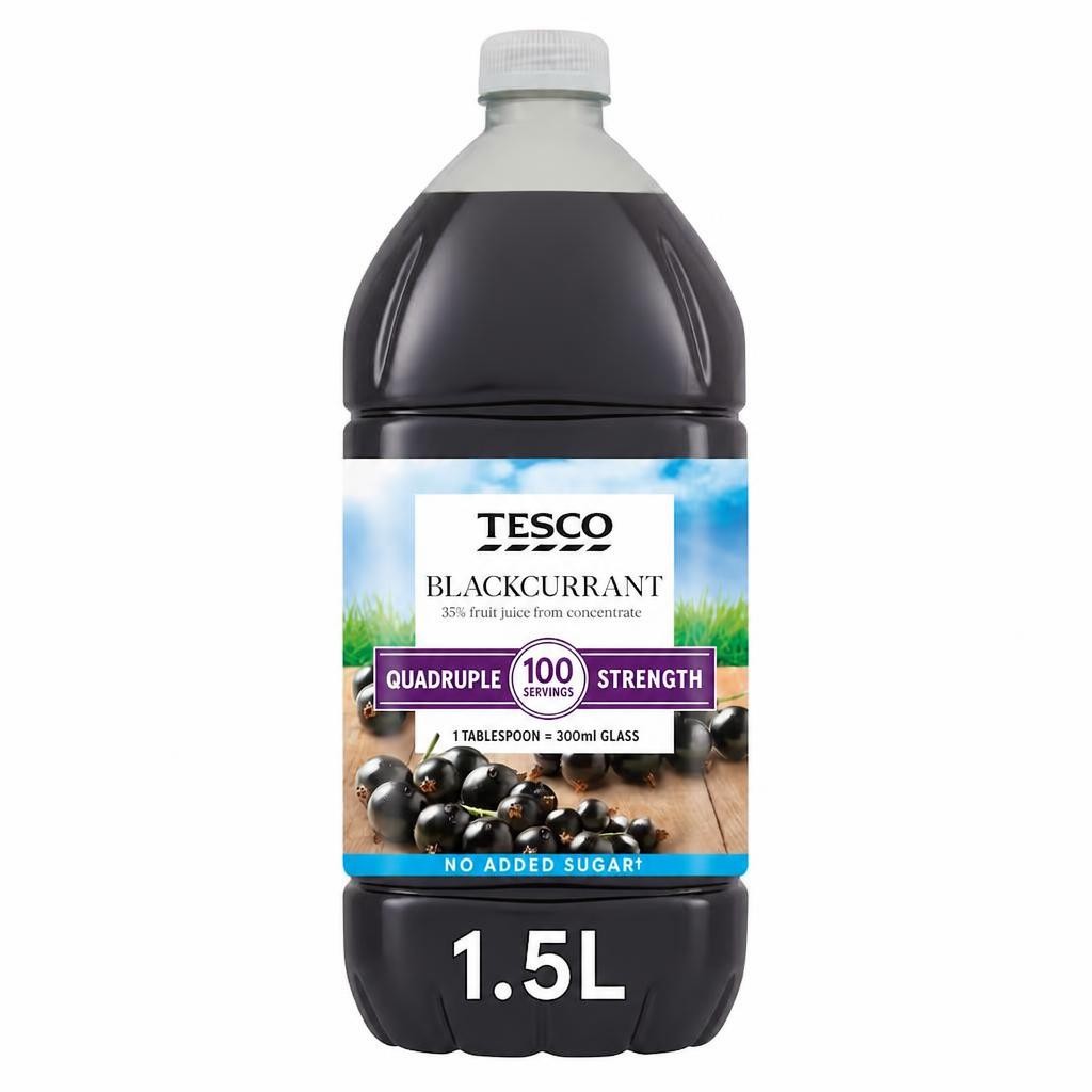 Tesco Quadruple Strength Blackcurrant Squash No Added Sugar 1.5L