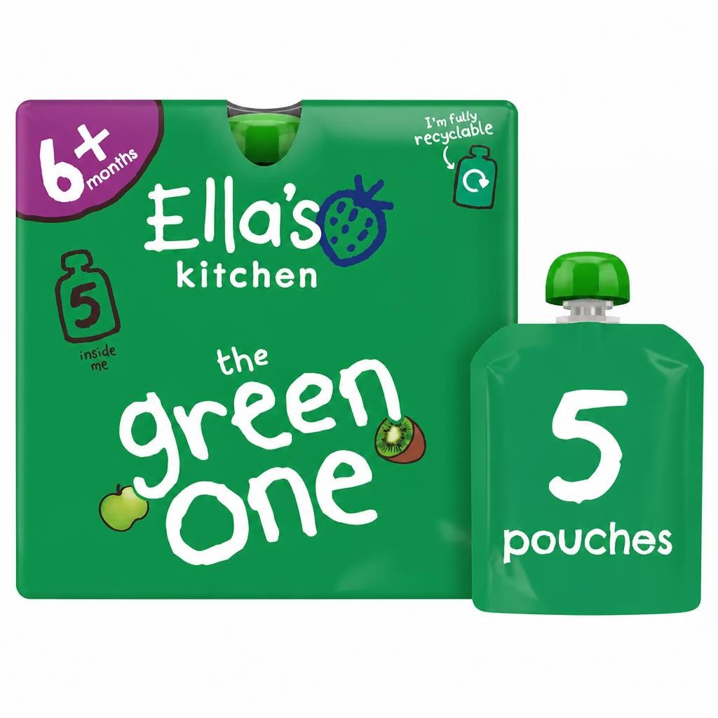 Ella's Kitchen Organic The Green One Smoothie Baby Food Pouch 6m+ 5 x 90g