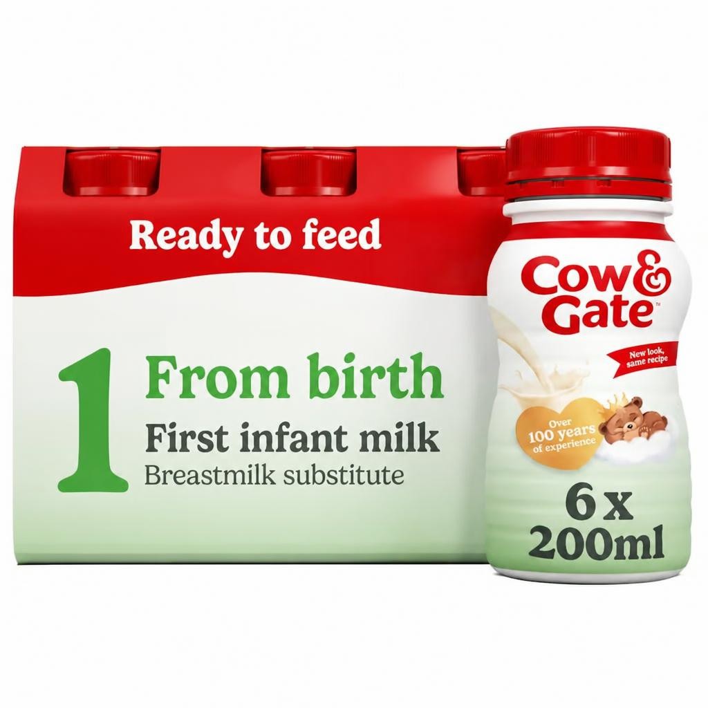 Cow & Gate 1 First Infant Baby Milk Formula Liquid Multipack Ready to Feed from Birth 6x200ml