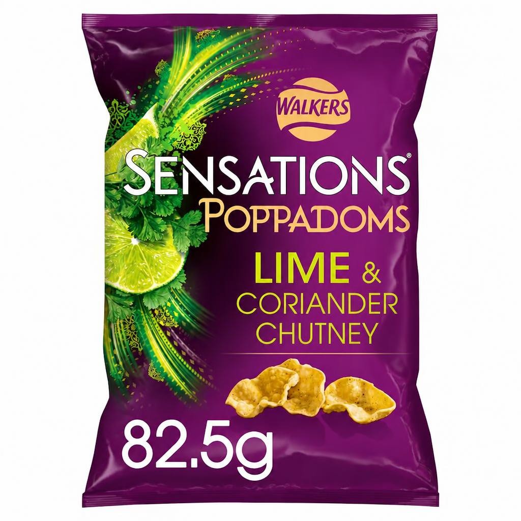 Walkers Sensations Lime & Coriander Chutney Sharing Poppadoms Crisps 82.5g