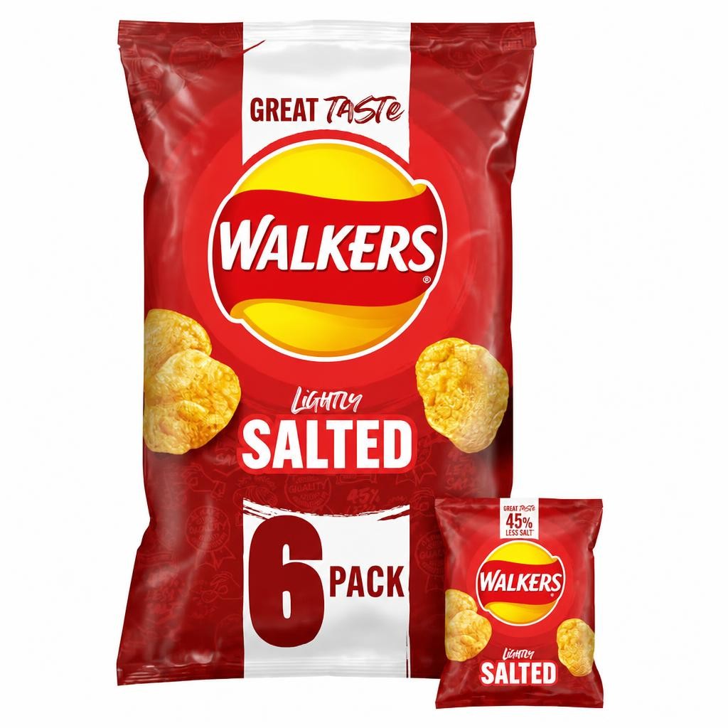 Walkers Lightly Salted Less Salt Multipack Crisps 6x25g
