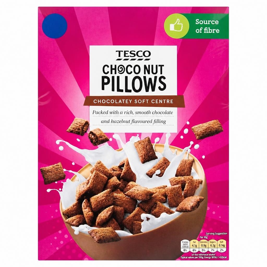 Tesco Choco Nut Pillows Cereal 375g