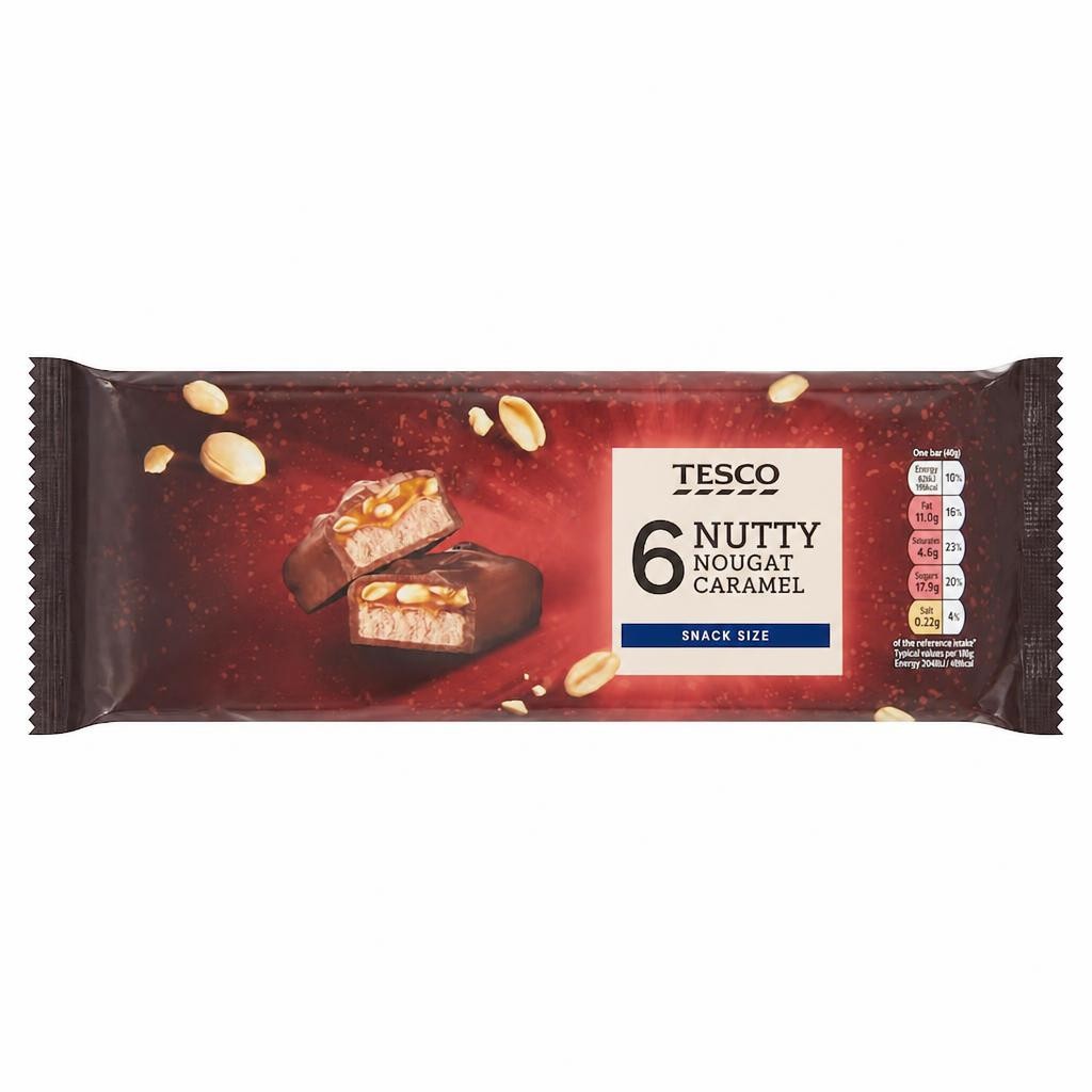 Tesco Nutty Nougat Caramel Chocolate Bars Multipack 6 X 40g