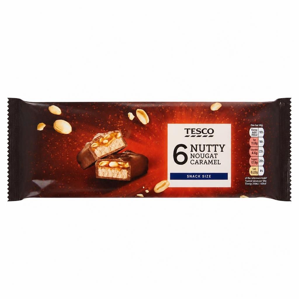 Tesco Nutty Nougat Caramel Chocolate Bars Multipack 6 X 40g
