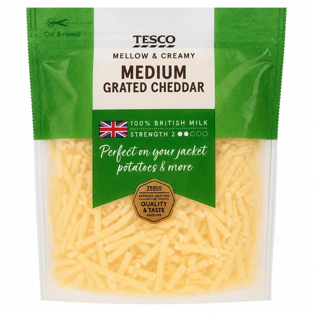 Tesco British Medium Grated Cheddar Cheese 250 G