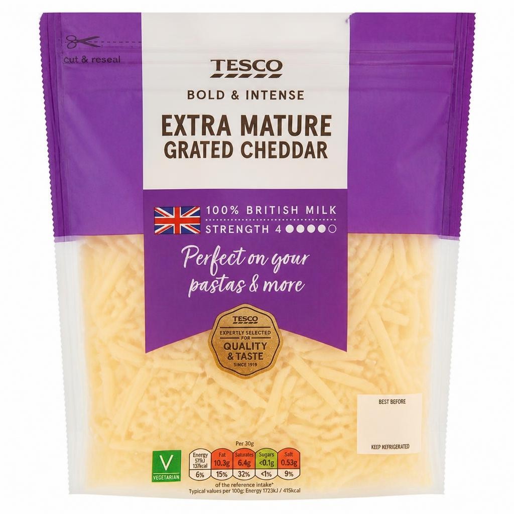 Tesco British Extra Mature Grated Cheddar Cheese 250 G