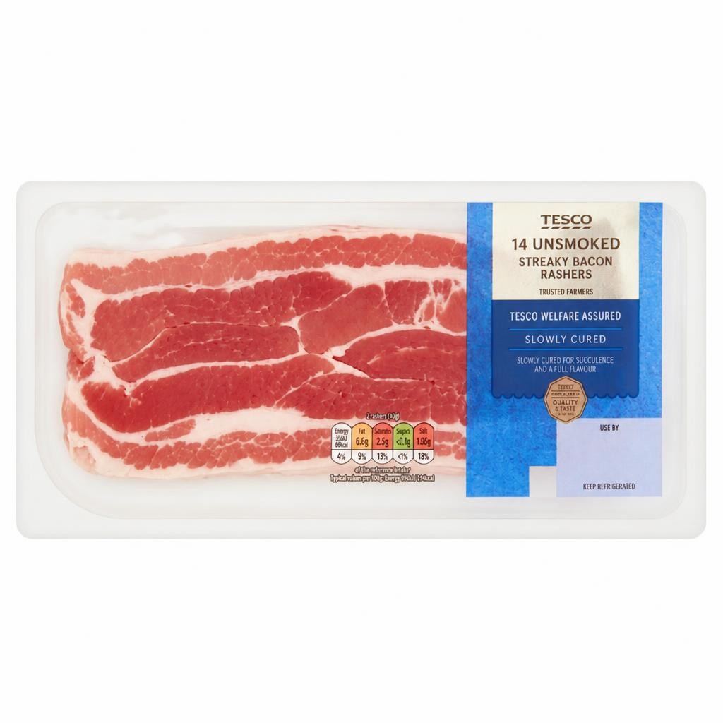 Tesco Unsmoked Streaky Bacon Rashers 14 Pack 300g