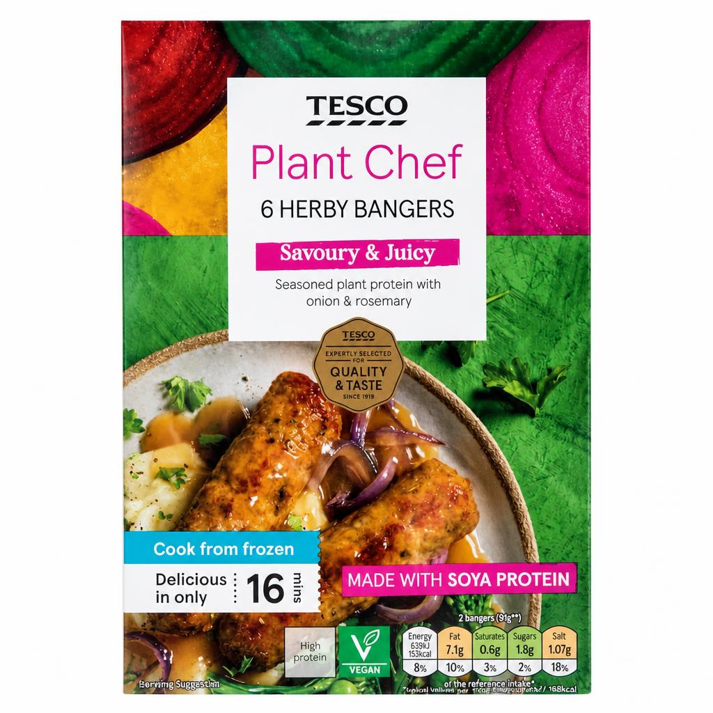 Tesco Plant Chef 6 Herby Bangers 300G