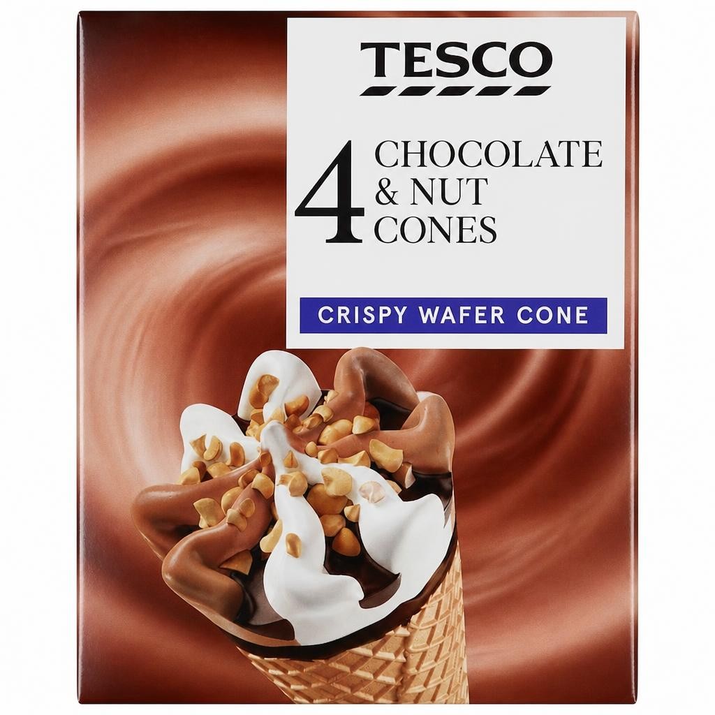 Tesco Chocolate & Nut Cones 4 X 110Ml