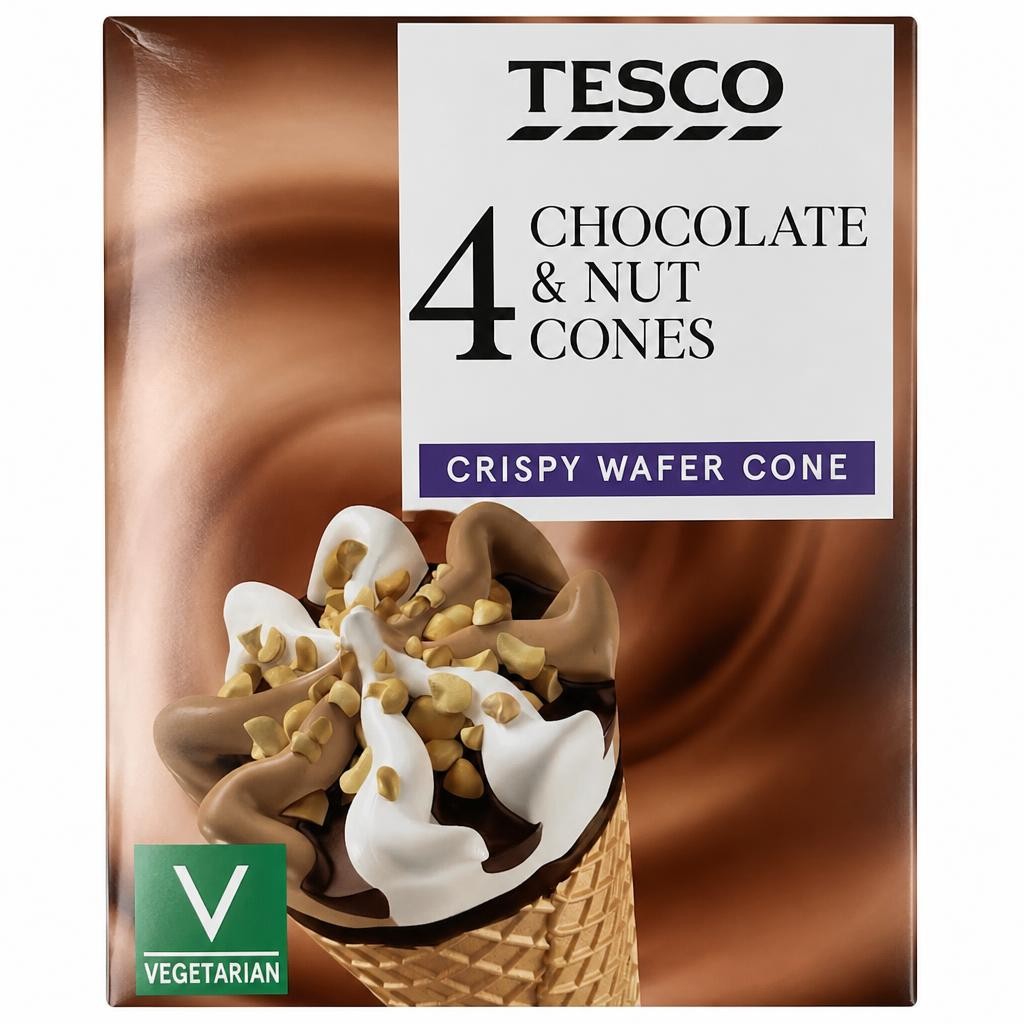 Tesco Chocolate & Nut Cones 4 X 110Ml