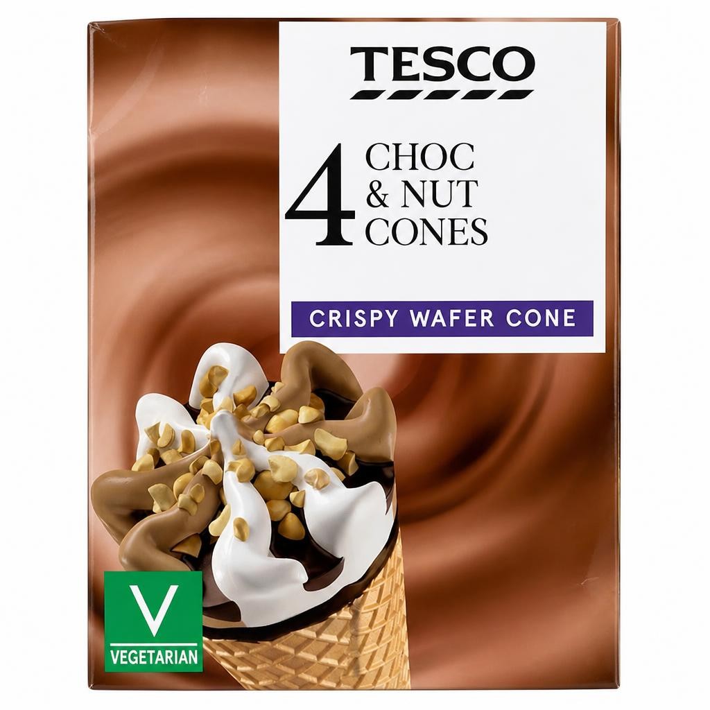 Tesco Chocolate & Nut Cones 4 X 110Ml