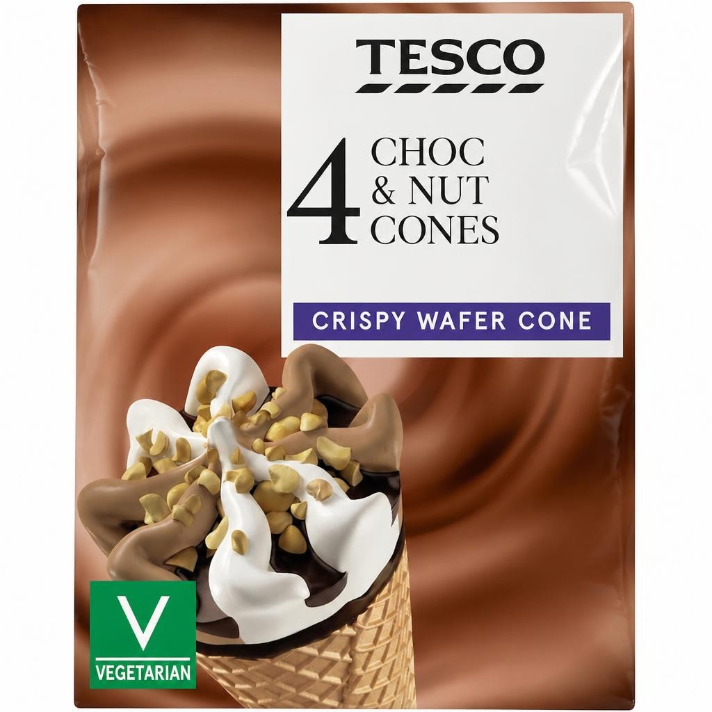 Tesco Chocolate & Nut Cones 4 X 110Ml