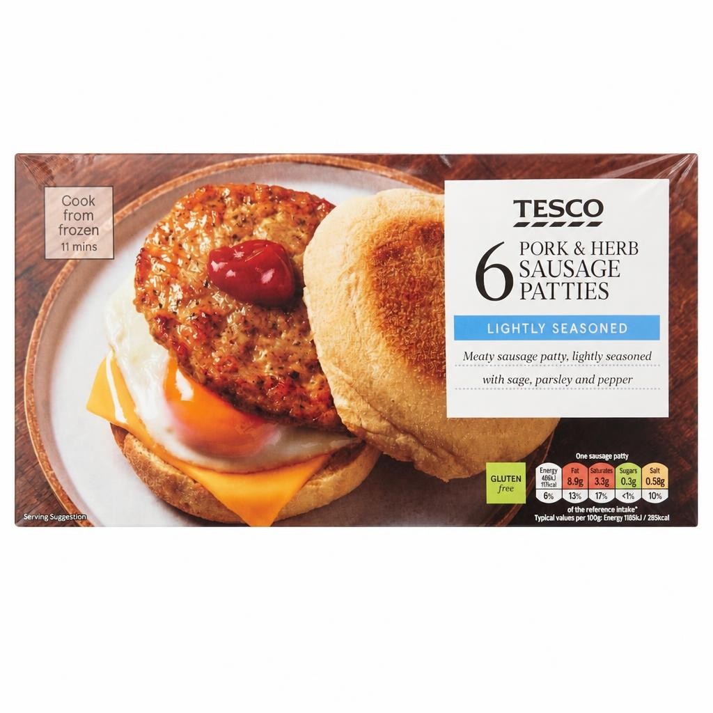 Tesco Pork & Herb Sausage Patties 6 Pack 342g