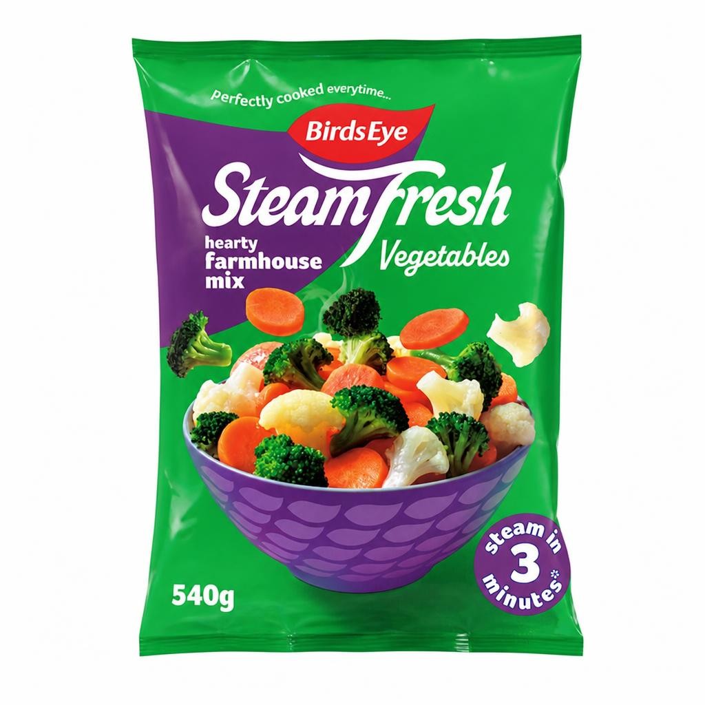 Birds Eye Steamfresh 4 Hearty Farmhouse Mixed Vegtables Steam Bags 540g