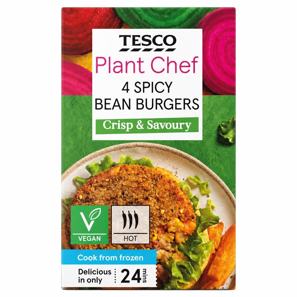 Tesco Plant Chef 4 Spicy Bean Burgers 454G