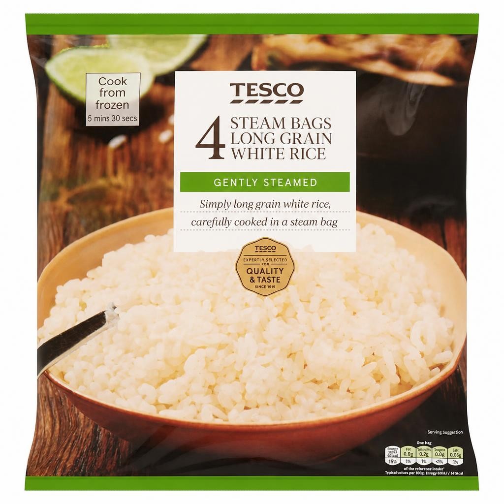 Tesco Steam Bags Long Grain White Rice 4 X 200G