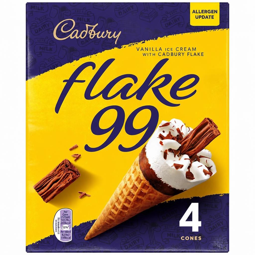 Cadbury Flake 99 Ice Cream Cones 4 X 125Ml