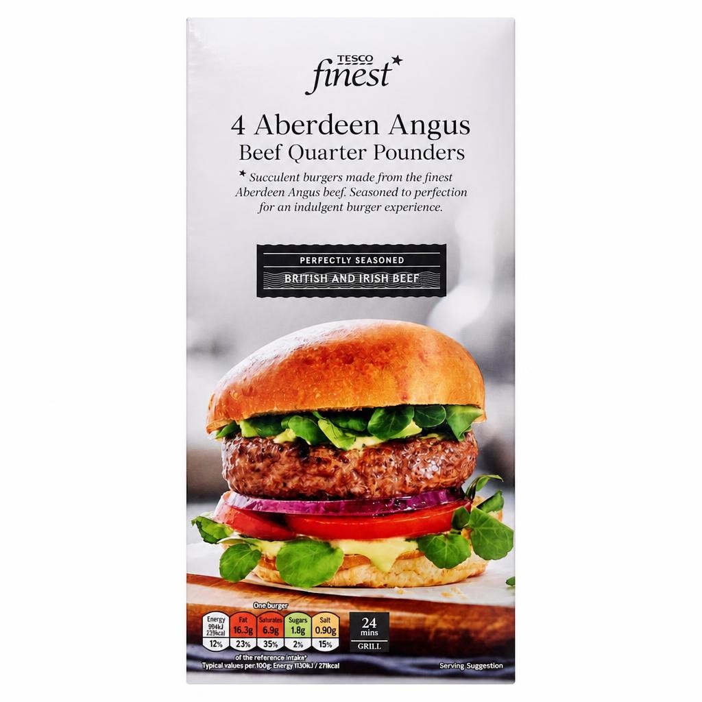 Tesco Finest 4 Beef Burgers 454G