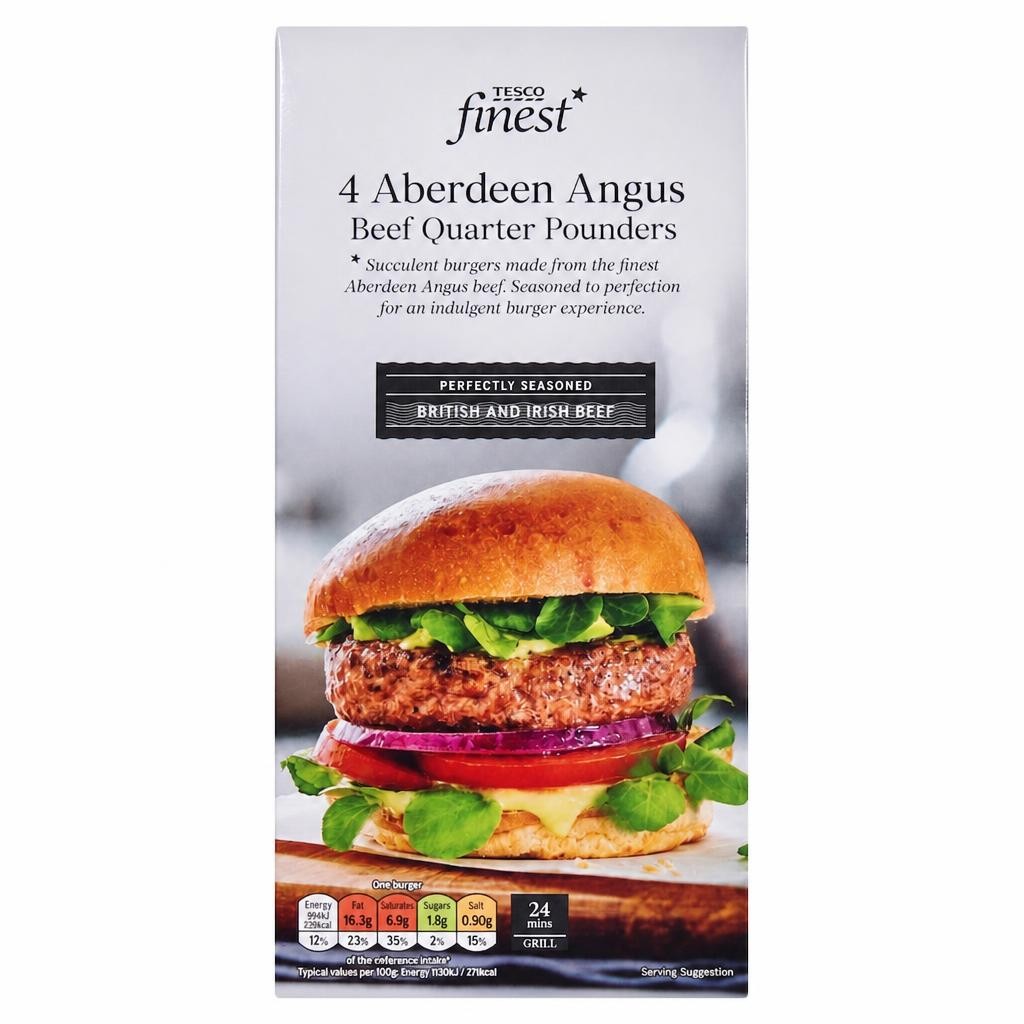 Tesco Finest 4 Beef Burgers 454G