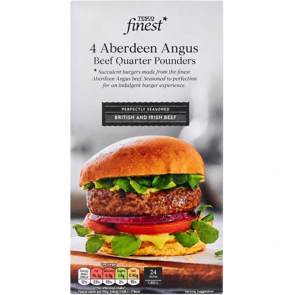 Tesco Finest 4 Beef Burgers 454G