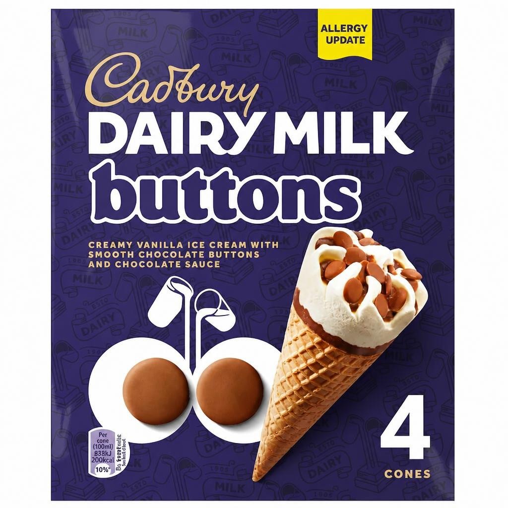 Cadbury Dairy Milk Buttons Ice Cream Cones 4 X 100Ml