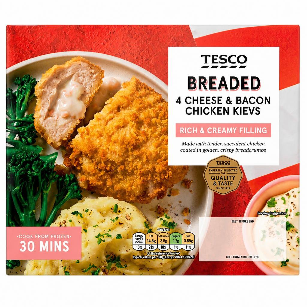 Tesco Breaded 4 Cheese & Bacon Chicken Kievs 500g