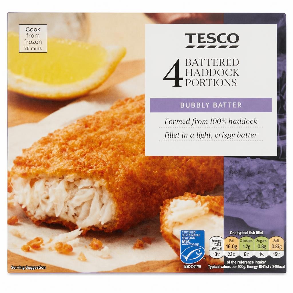 Tesco 4 Battered Haddock Fillets 500G