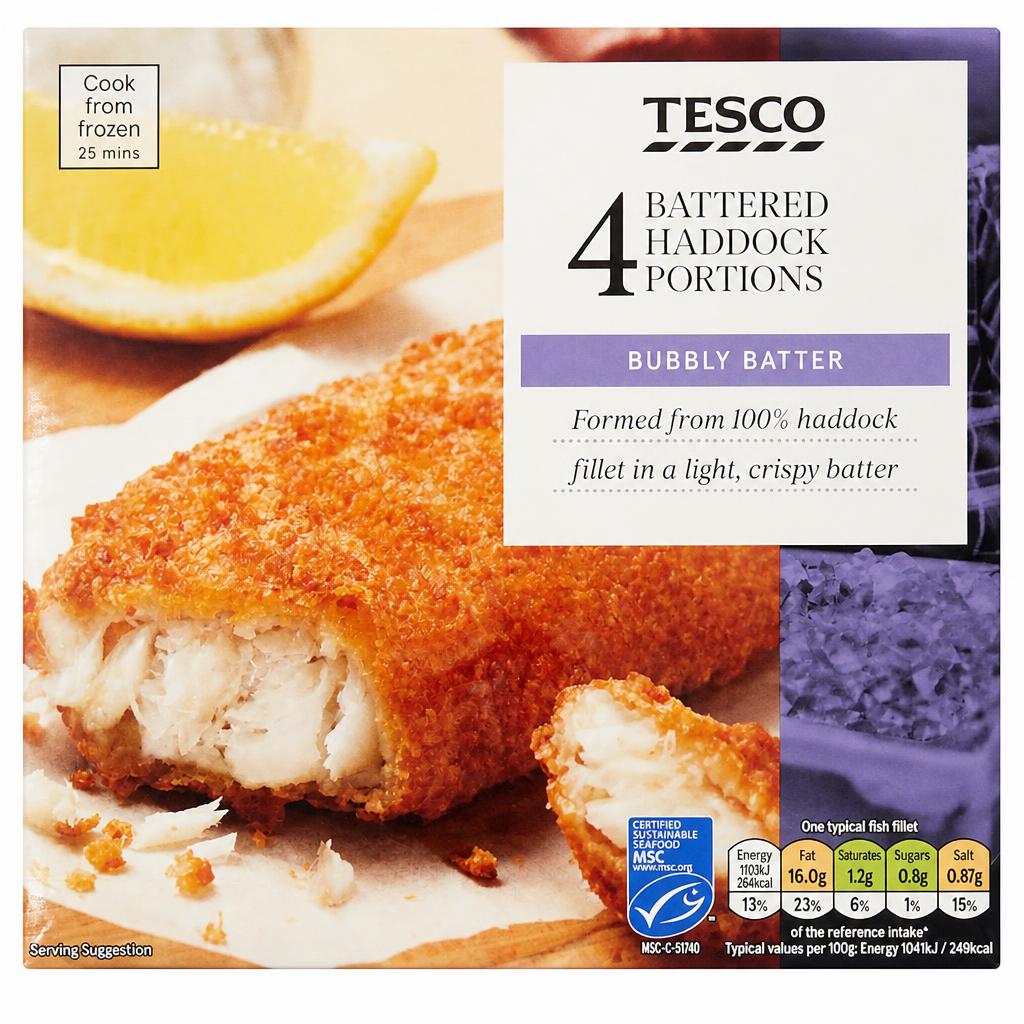 Tesco 4 Battered Haddock Fillets 500G