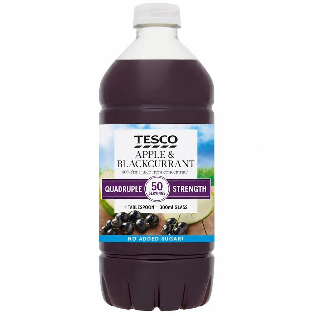 Tesco Quadruple Strength Apple & Blackcurrant No Added Sugar 750Ml