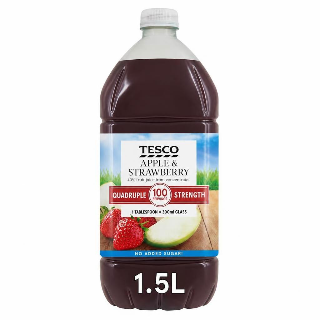 Tesco Quadruple Strength Apple & Strawberry Squash No Added Sugar 1.5L