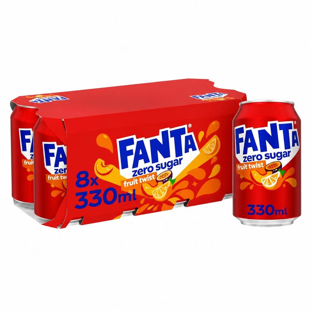 Fanta Zero Fruit Twist Soft Drink Cans 8 x 330 mL