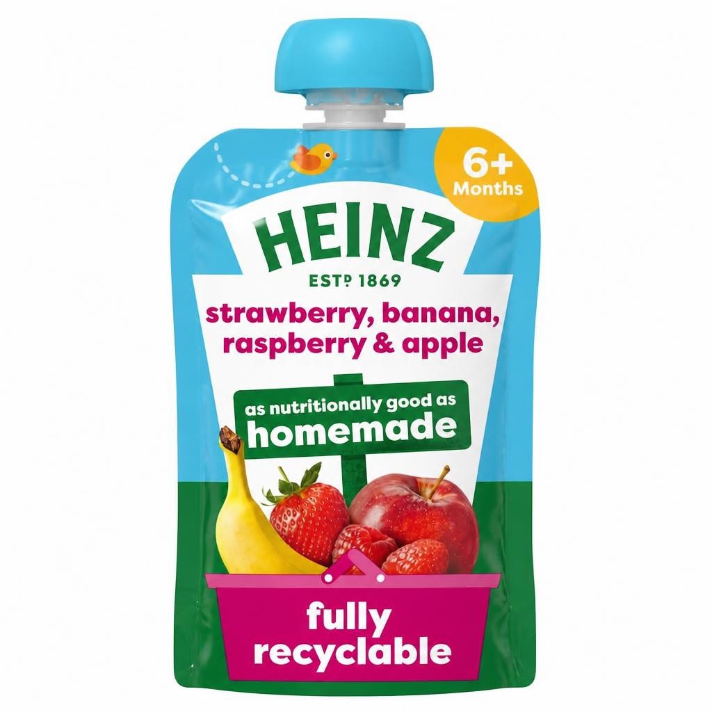 Heinz Strawberry, Raspberry & Banana Baby Food Fruit Puree Pouch 100g