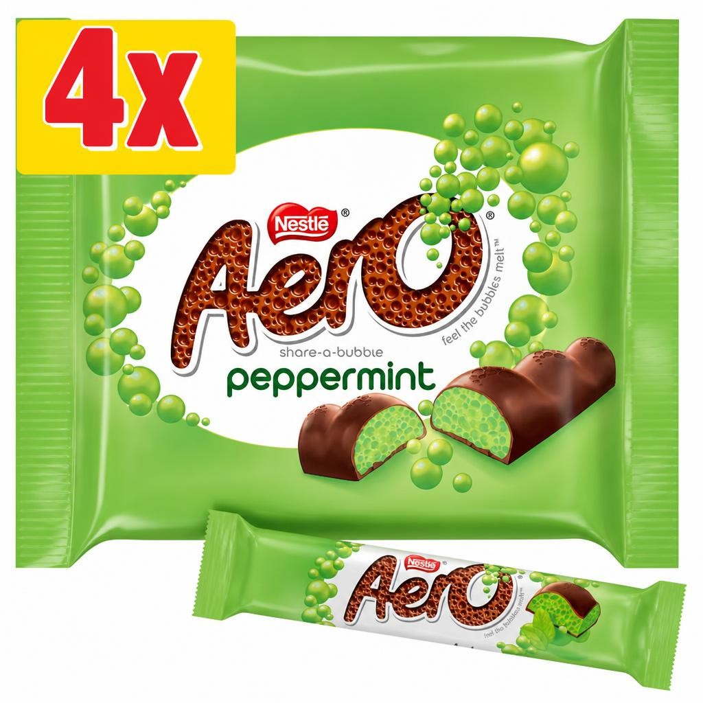 Aero Bubbly Peppermint Mint Chocolate Bar Multipack 27g 4 Pack