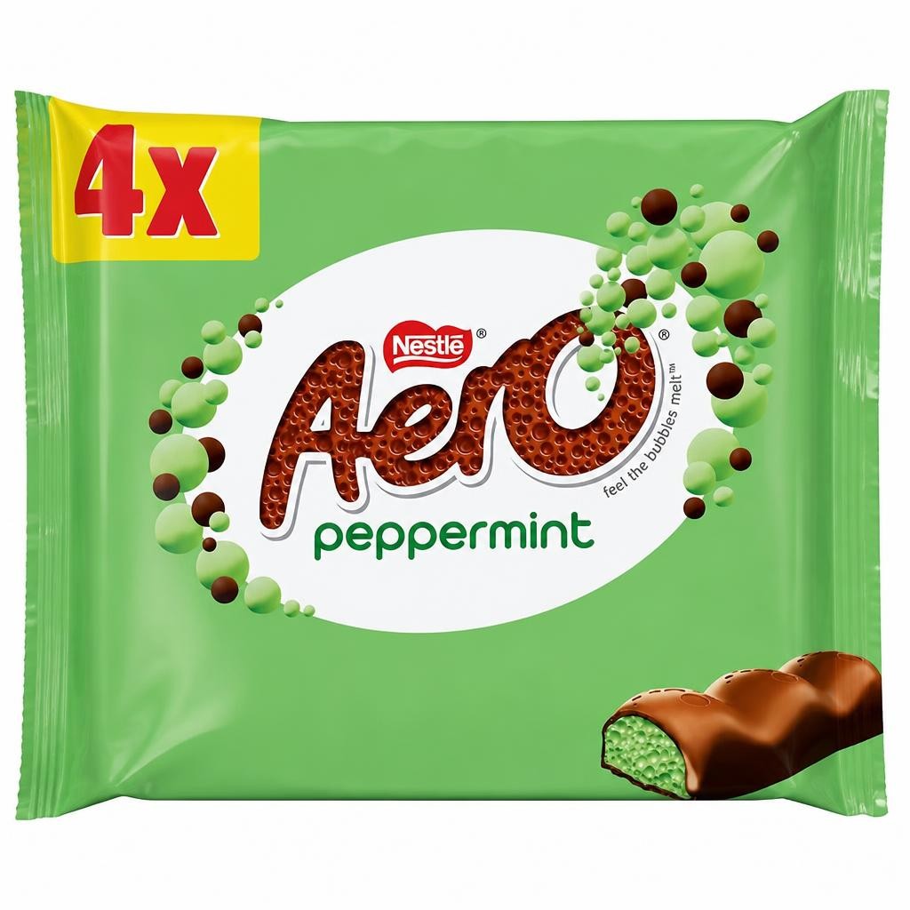 Aero Bubbly Peppermint Mint Chocolate Bar Multipack 27g 4 Pack