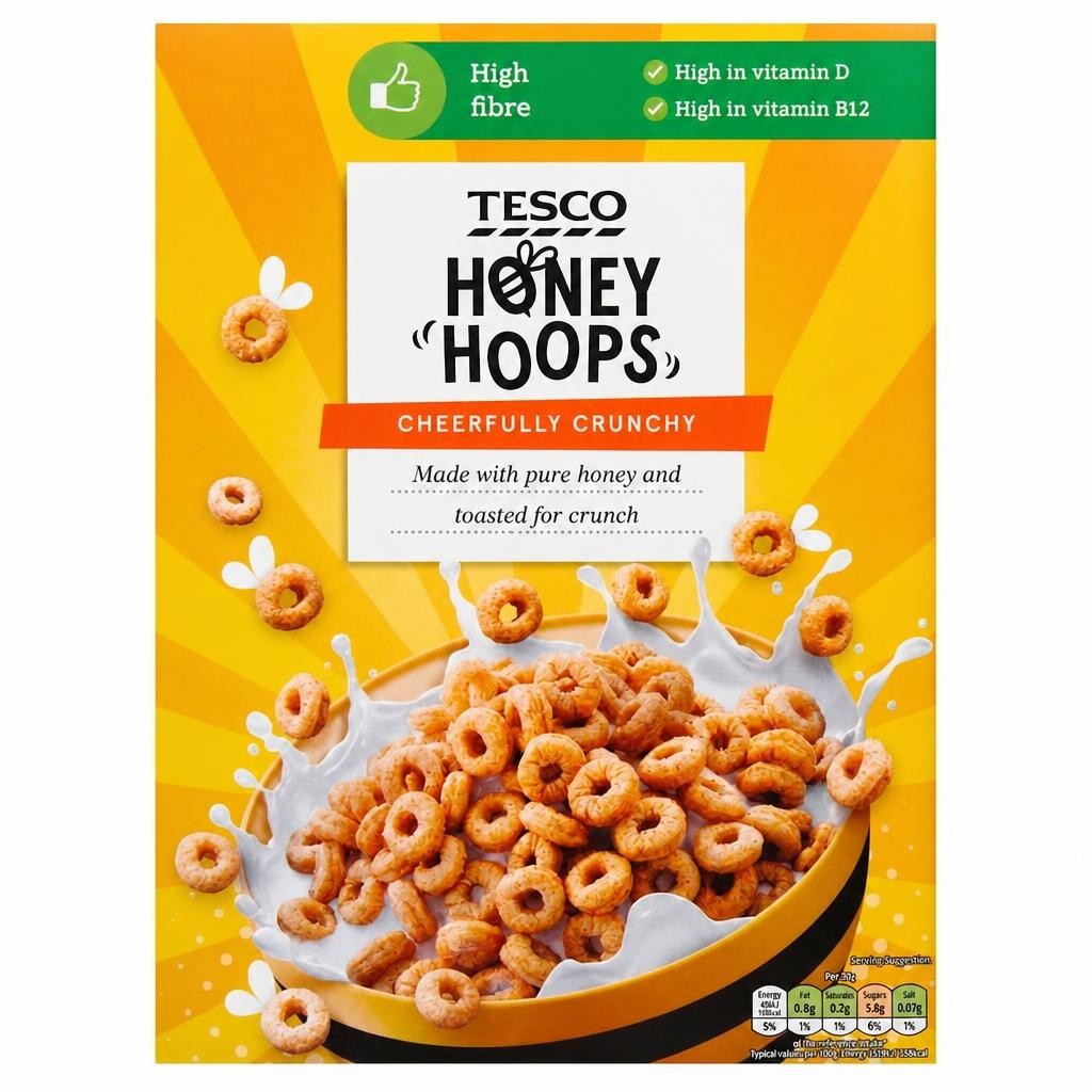 Tesco Honey Hoops Cereal 375G