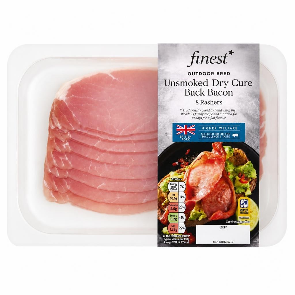Tesco Finest Unsmoked Dry Cure Back Bacon 8 Pack 240G