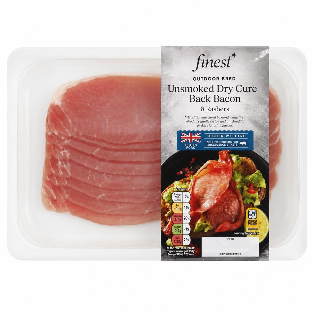 Tesco Finest Unsmoked Dry Cure Back Bacon 8 Pack 240G