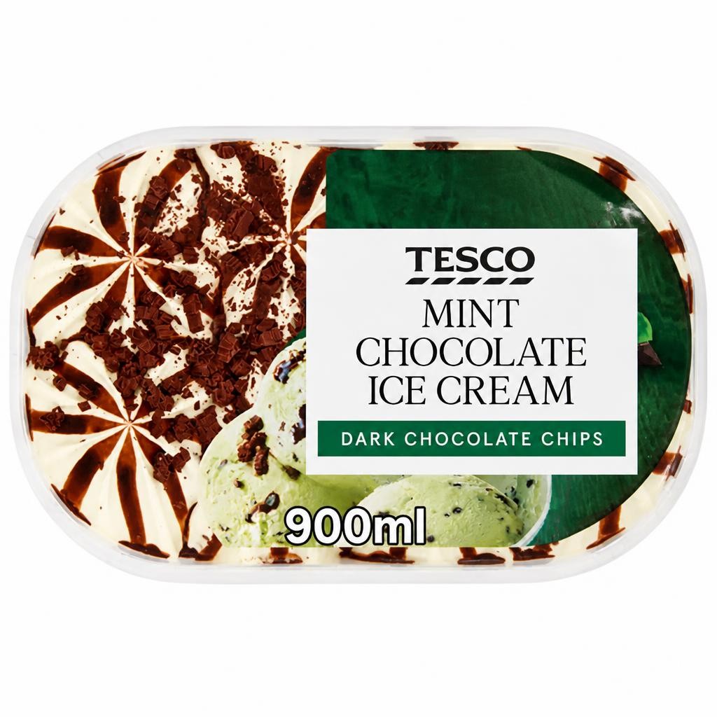 Tesco Mint Chocolate Ice Cream 900Ml